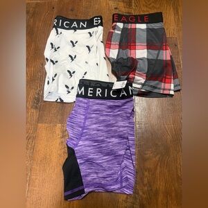 Three pair American Eagle Outfitters 6” boxerbriefs. Size small